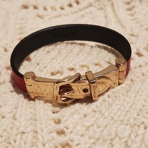 [NWOT] Coach Signature Icon Red Leather Bracelet with Gold Hardware